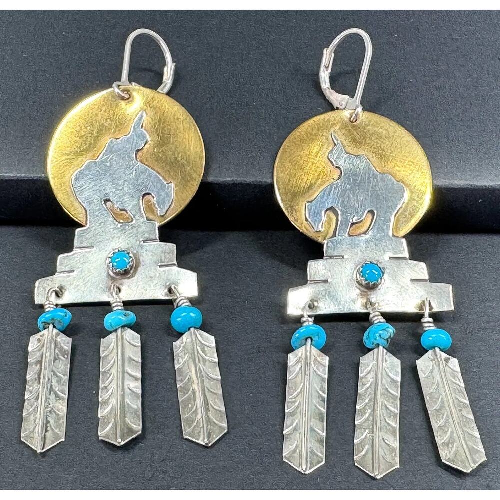Vintage Sterling Silver Southwestern Bronco Bustin'  Earrings
